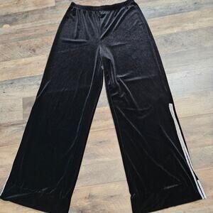 Prelude Pants Black Crushed Velvet Rhinestone Side Slit Pull On High Rise Medium